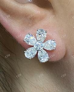 Pendientes de tuerca de flor de corte de pera de alta calidad, regalo de compromiso de Plata de Ley 925, racimo de diamantes, fabricación de joyas de India - Product Image 2