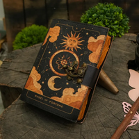 Carnet Grimoire en Cuir Imprimé Soleil et Lune, Livre de Sortilèges Mystiques, Ombres, Fait Main, Magique, Noël, Wicca, Rituels de Sorcellerie