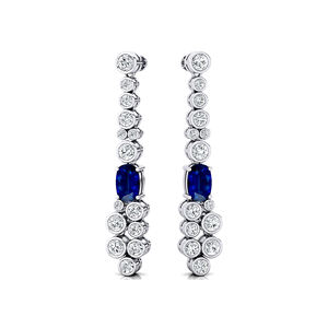 Lab Grown Blue Sapphire Gemstone & Real <b>Diamonds</b> <b>Dangling</b> Drop <b>Earrings</b> in 18k Solid Gold Luxurious Birthstone <b>Earring</b> Studs OEM - Product Image 4