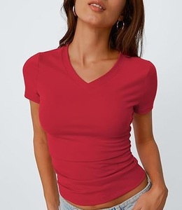 Nouveauté 2026 Printemps Automne Hiver T-shirt basique personnalisé à col en V pour homme Coupe classique Hauts courts Respirant Sexy Gym 100% coton - Product Image 4