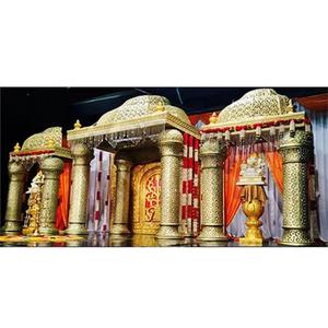Ensemble de mandap de style temple de mariage incroyable, meilleur mandap en fibre de cristal doré pour mariage, mandap de mariage eminent, mandap de mariage Newyork - Product Image 1