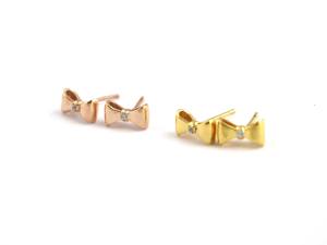 Boucles d'oreilles minimalistes délicates en argent sterling 925, or rose, or véritable, avec nœud en diamant, fabrication artisanale - Product Image 2