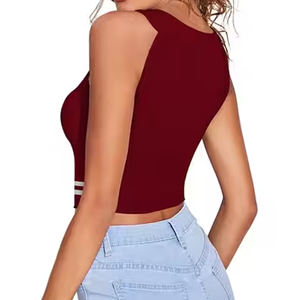 Gran oferta, venta al por mayor, Top corto de entrenamiento, transpirable, sólido, de verano para mujer, ajustado, sin mangas, chaleco con cuello levantado, tejido fino de BD - Product Image 3