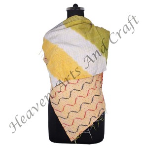 SC1031 Vintage Kantha travail coton fait à la main écharpe Design à la mode filles partout cousu à la main Style uni longue longueur - Product Image 5