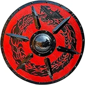 24英寸装饰中世纪木制独特的龙设计盾牌木制红色和黑色家居墙壁装饰盾牌