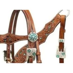 Juego de Cabezada y Pechera para Caballo de Cuero Genuino Negro de Primera Calidad, Diseño Floral Pintado a Mano, Duradero, Estilo Western - Product Image 3