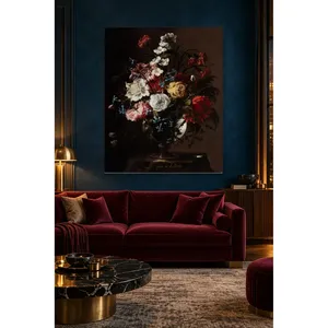 Bouquet de fleurs baroque Fida dans un vase sur fond foncé, impression sur toile - Product Image 5