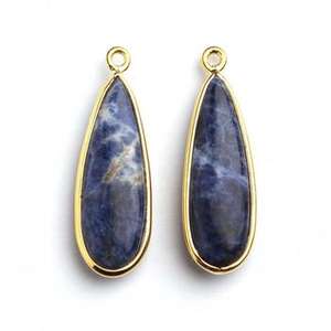 La mejor calidad, 10x25mm de largo, forma de gota de agua, sodalita azul genuina, chapado en oro, colgante de conector de plata esterlina, regalo - Product Image 1