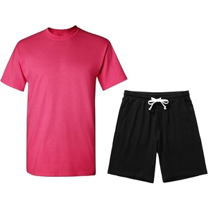 Conjunto de camiseta y pantalones cortos deportivos informales de verano 2025 para hombre, tejido de punto transpirable, patrón sólido bordado - Product Image 1