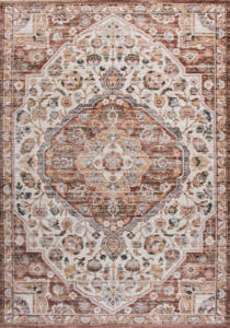 Tapis Loraven moderne tissé à la machine, motif géométrique vintage, surface au toucher coton, mélange polyester-PP à poils ras - Product Image 2