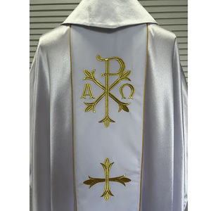 Satin trắng với thêu chữ thập CHA linh mục chasuble 2025 tùy chỉnh thực hiện chất lượng hàng đầu thiết kế mới thêu chasuble - Product Image 4