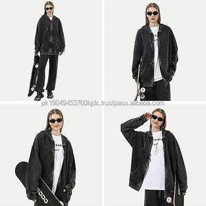 Sudadera con Capucha Extra Grande Estilo Vintage para Mujer, Chaqueta Holgada con Lavado Ácido, Estilo Y2K Retro Grunge, Sudadera con Cremallera, Corte Holgado - Product Image 4