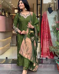 Traje Salwar Kameez Tradicional Bordado de Seda Romana de Secado Rápido para Todas las Temporadas con Dupatta para Damas, Ropa de Fiesta India - Product Image 5