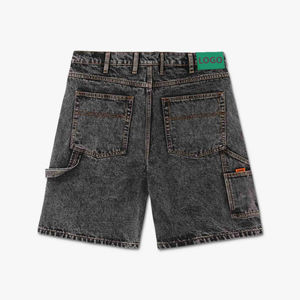 Venta al por mayor de pantalones cortos vaqueros personalizados de color sólido de calle pantalones cortos desgastados apliques bordados lavado ácido pantalones cortos de mezclilla de los hombres - Product Image 5