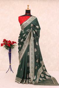 Sari en soie indien de boutique, pour les amateurs de mode, designer, dernier modèle, traditionnel, exclusif, chemisier fantaisie, fête, festival, tenue de mariée - Product Image 6