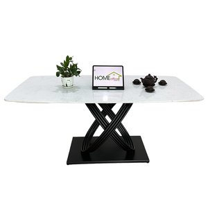 BA68115 Rectangular <b>Dining</b> <b>Table</b> 140/160x80cm Stone Top and Iron Legs Expandable and <b>Extendable</b> <b>Wooden</b> Marble Design - Product Image 1