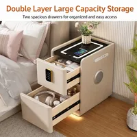 Table de chevet intelligente moderne avec chargeur sans fil, haut-parleur Bluetooth, verrouillage par empreinte digitale, armoire latérale à double tiroir