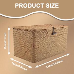 Caja de Almacenamiento de Mimbre Tejida a Mano con Tapa, Organizador de Cesta Tejida Natural para el Hogar - Product Image 2