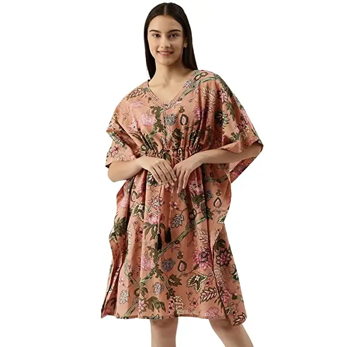 Craft Trade Kaftan Kurta for Women - Stylish Short Free Size Medallion Floral Beach Wear Coverups Dresses - 36 Inches Long - Blu