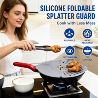 Couvercle pliable en silicone anti-éclaboussures multifonctionnel creux anti-débordement rotatif pour ustensiles de cuisine