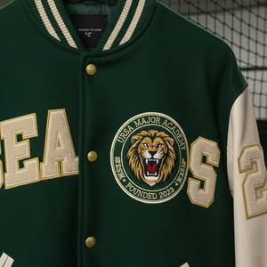 Chaqueta Universitaria Unisex Personalizada de Invierno, 100% Satén de Seda, Estilo Vintage, Transpirable, Resistente al Viento, Ecológica, Color Verde, Venta al Por Mayor - Product Image 6