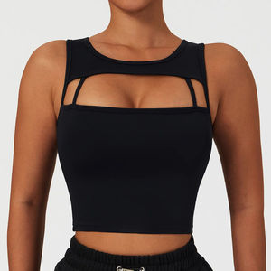 Soutien-gorge de sport réglable à col halter, maintien élevé, séchage rapide, décolleté en U, avec décoration en cristal pour femme - Product Image 1