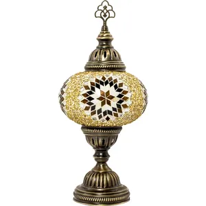 Turc fait à la main LED lampe de bureau Tiffany vitrail mosaïque abat-jour lampes de table électriques chambre Application Base turquoise - Product Image 2