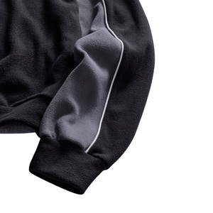 Mens Oversized <b>Black</b> <b>Fleece</b> Zip Hoodie Jacket Solid Contrast Grey Panels White Piping Casual Warm Winter Streetwear Outerwear - Product Image 6