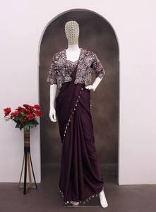 <b>Designer</b> Silk Sari Blouse for Wedding Winter Festivals Wrinkle Free Sun Protection Traditional Indian Ethnic One Minute Ready - Product Image 6