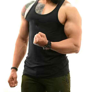 Débardeur de gymnastique sans manches 100% coton pour hommes Style vintage tricoté musculation Fitness débardeur avec décoration de trou de broderie - Product Image 2