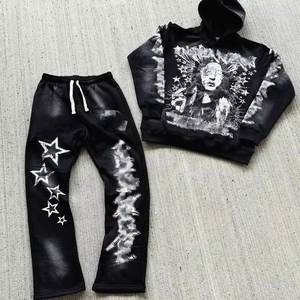 Unisex Custom Printed Solid Fleece Oversized Pullover Hoodie & Acid Washed Sweatpants Streetwear Winter <b>Tracksuit</b> Embroidered - Product Image 1