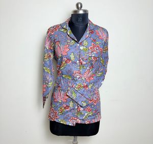 Floral Handblock impreso algodón largo Kurti Top botón Casual camisa para Primavera Verano Otoño Invierno temporada encaje decoración ODM - Product Image 1