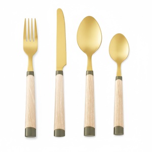 Ensemble de couverts en acier inoxydable de qualité supérieure, avec manches élégantes aspect bois, pour la maison, l'hôtel et les restaurants. - Product Image 6