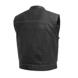 Wholesale Men's Embossed Leather Motorcycle Club Vest Stand Collar Windproof Breathable Custom Color Casual OEM - Product Image 2