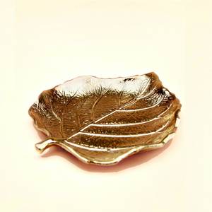 DECORATIVE TRINKET <b>PLATE</b> LEAF SHAPE <b>RING</b> DISH GOLD ZINC ALLOY 13.3cm X11.4cm - Product Image 3
