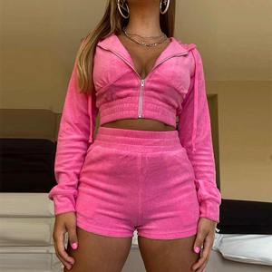 Service OEM de qualité, ensemble deux pièces décontracté, sweat à capuche et pantalon à fermeture éclair, survêtement d'été, ensemble solide 2 pièces pour femmes à vendre - Product Image 5