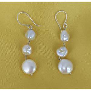 Handmade 925 Sterling <b>Silver</b> Freshwater Pearl <b>Dangle</b> <b>Earrings</b> for Women Bohemian Style Gift for Her - Product Image 2