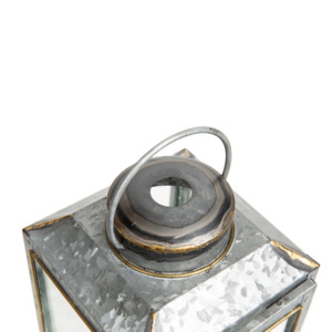 Lanternes décoratives modernes en métal et verre faites à la main pour l'extérieur, lanternes en fer naturel galvanisé avec motif fini - Product Image 4