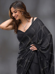 Trendmalls Siroski Work Saree para mujer con pieza de blusa sin costuras mezcla de seda negro ropa paquistaní y para el K1131-Indian - Product Image 4