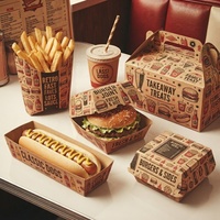 Boîtes d'emballage en papier personnalisées pour hot-dogs, restauration rapide, série de boîtes à emporter jetables pour frites, ailes de poulet, hamburgers