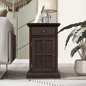 Vintage Espresso bijzettafel met USB-oplaadstation en bekerhouderlade, multifunctionele bijzettafel voor de woonkamer - Product Image 4