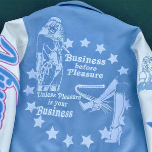 Chaqueta de Béisbol Personalizada al por Mayor con Logotipo, Estilo Urbano, Bloques de Color, para Invierno, para Hombre, Mangas de Cuero, Chaqueta Bomber, Chaquetas Universitarias - Product Image 3