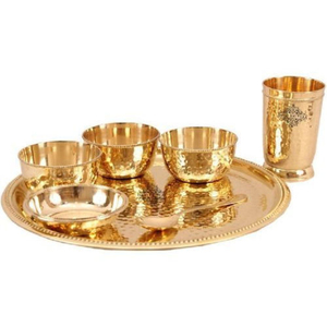 High Grade Gold Plated Hammered Texture Round Shape Prime Quality Metal Serving <b>Tray</b> And Bowls For <b>Food</b> Serving Sets Supplies - Product Image 1