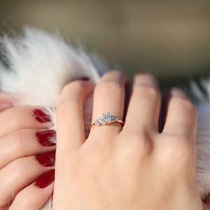 8x6mm Oval Cut Diamond Engagement Ring with Marquise Side <b>Stones</b> | Sterling Silver 18K Gold Plated Unique Bridal Wedding Jewelry - Product Image 5