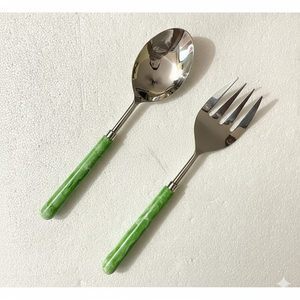 Nouveauté : Ensemble de serveurs à salade en acier inoxydable, élégants, avec poignées en résine artisanales, compatibles lave-vaisselle, ustensiles à salade Z F Craft - Product Image 4