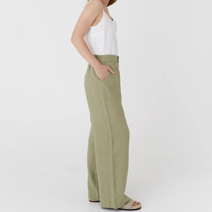Pantalon en lin léger pour femme, taille haute, coupe ample, avec poches et ceinture, idéal pour la plage, le bureau ou les tenues décontractées. - Product Image 6