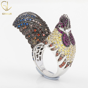 Elegant Looking Cocktail Design Round Cut Diamond Multi Stone Rooster Hip Hop <b>Ring</b> Unisex Design 14k <b>Gold</b> Rooster <b>Ring</b> - Product Image 2