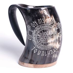 Mug à boire viking en corne de bœuf naturelle, poli, pour vin et bière, fait à la main, écologique, religieux - Product Image 4