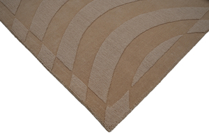 Tapis d'intérieur en laine 100% écologique brun, design géométrique moderne à rayures, tissé à la main, texture sculptée, poils moyens, fin, ensemble pour la maison - Product Image 3