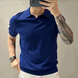 Polo de verano para hombre de alta calidad 100% algodón nuevo sólido fino solapa Patchwork inteligente Casual versátil Top manga corta de punto - Product Image 5